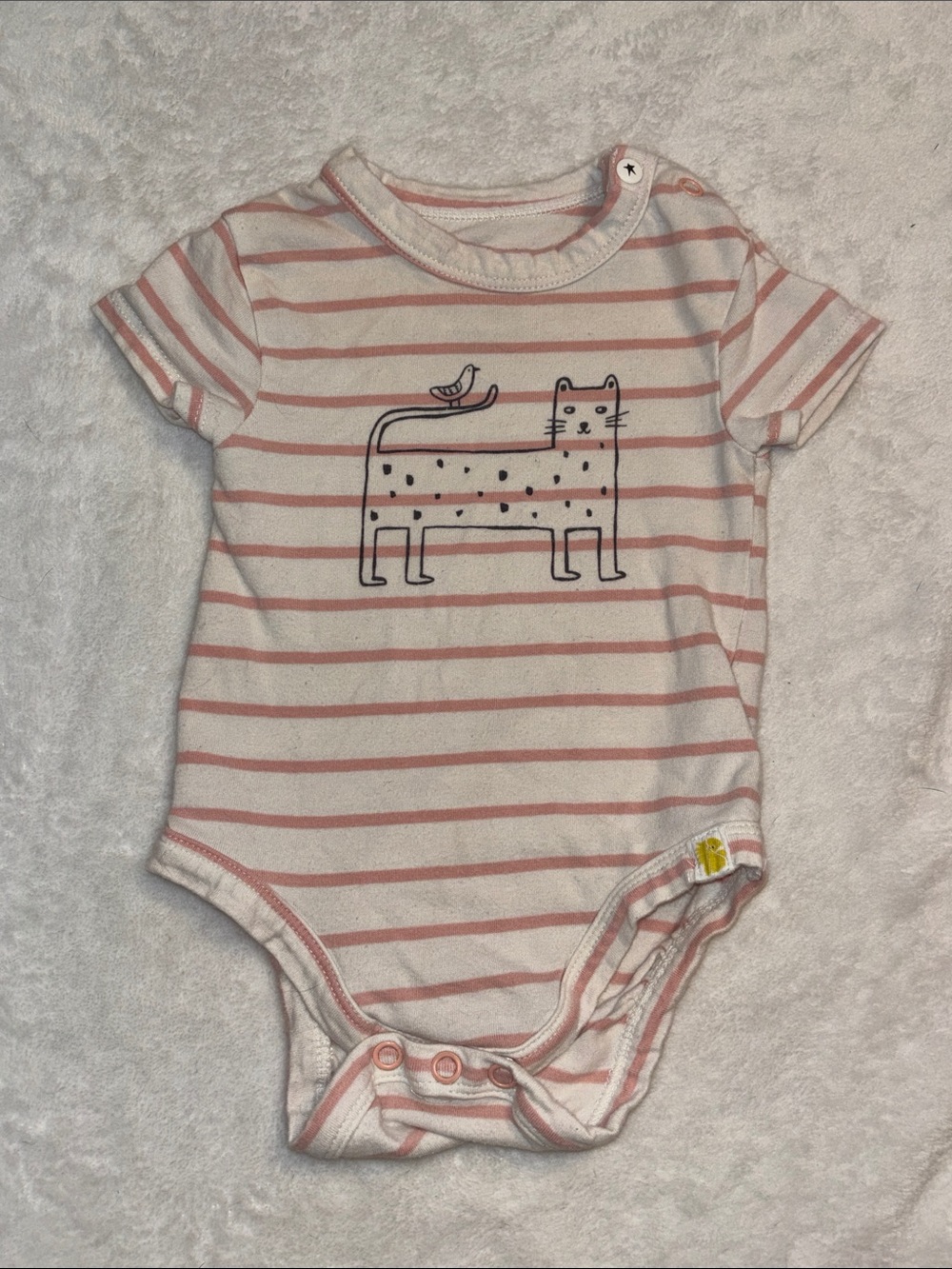 Rise little earthling Pink & White Striped Cat Graphic Baby One-Piece
